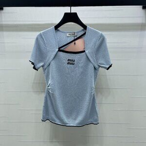 Miu Miu 2026 latest square neck knit short-sleeved top